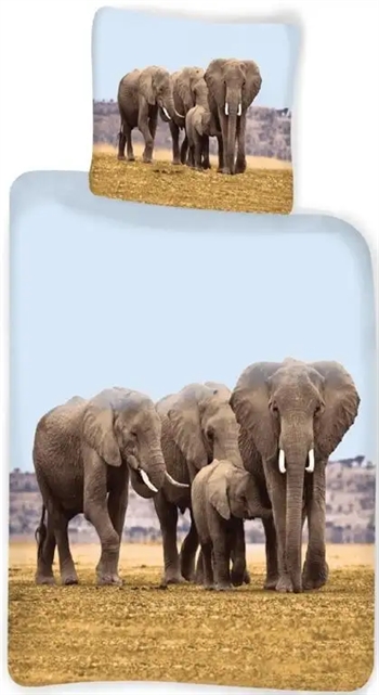 Billede af Sengetøj 140x200 cm - Elefant familie - Sengesæt i 100% bomuld hos Shopdyner.dk